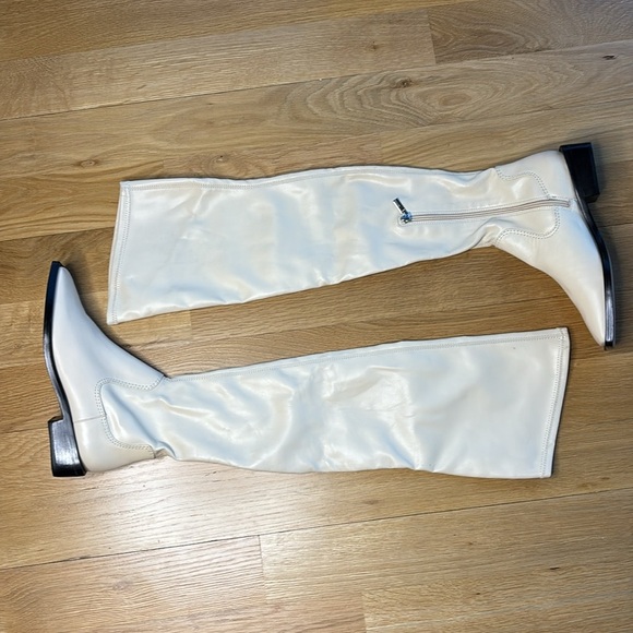 Schutz Over the Knee Leather Boots Guily Eggshell Square Toe NWOB Size 6.5 - Picture 7 of 11